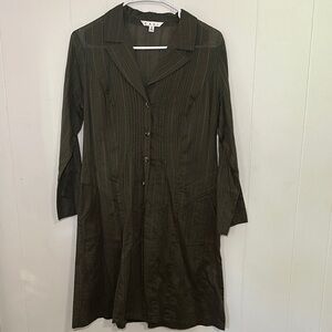 CAbi Green Buttoned Midi Dress with Notched Collar